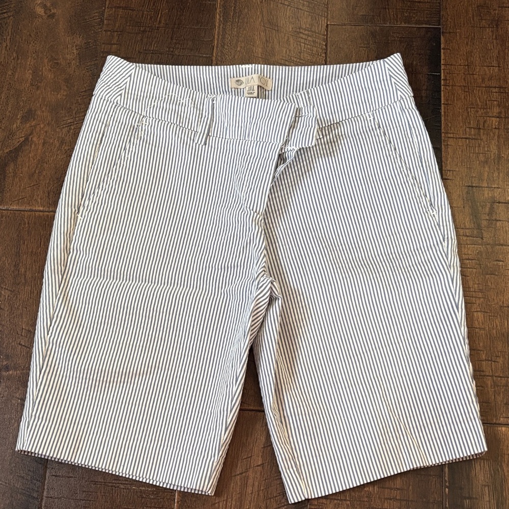 Lila Rose White & Navy Striped Bermuda Shorts